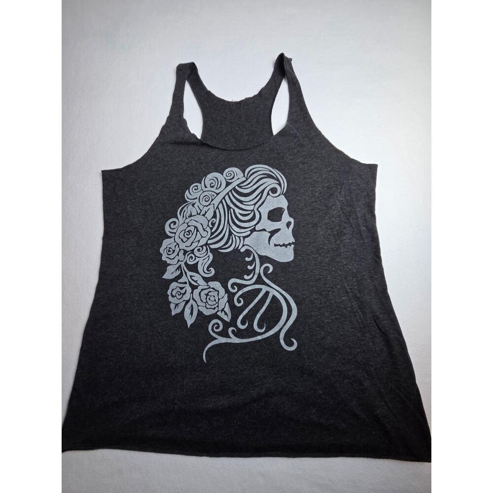 Black Heather Vintage Look Skull Cameo Loose Fit Tank Top Muscle Tee